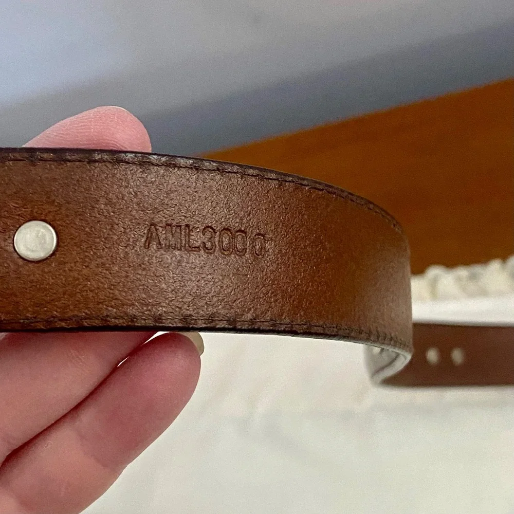 AML 3000 VTG Brown Top Grain Oil Tan Leather Golf Belt Silver Tone Concho Sz 36